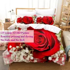 Rosas vermelhas conjunto capa de edredão rainha tamanho rei completa 3d conjuntos cama flor fronha colcha roupa única cama dupla 220x240 200x200 - Wolf Magazine