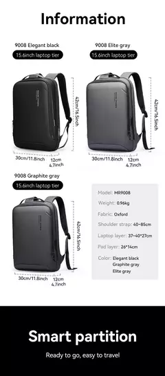 Imagem do MARK RYDEN-Mochila Laptop Slim para Homens, Mochila Minimalista Empresarial, YKK Zipper, Resistente a Riscos, USB