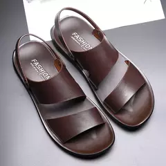 Sandálias masculinas de couro de qualidade concisa, sapatos casuais, moda praia, chinelos masculinos confortáveis, Erkek Ayakkabut - comprar online