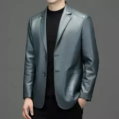 Outono novo casaco de couro masculino terno lapela negócios casual jaqueta de couro masculino - loja online