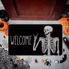 Halloween Dança Esqueletos Porta Mat, Non-Slip Welcome Entrance Tapetes, Spider Skull Tapete, Cozinha Quarto Sala Decoração
