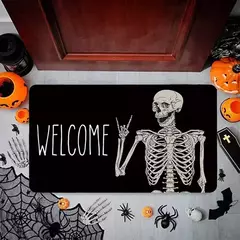 Halloween Dança Esqueletos Porta Mat, Non-Slip Welcome Entrance Tapetes, Spider Skull Tapete, Cozinha Quarto Sala Decoração