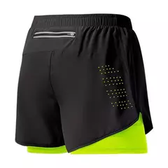 Calção de corrida de camada dupla de secagem rápida masculina, fitness, preto, esporte, treino, musculação, calça curta, novo