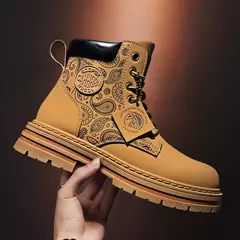 Botas de couro amarelo masculino, sapato motocicleta, tornozelo alto, caminhar, Martin, casual, diário, marca de luxo, moda na internet