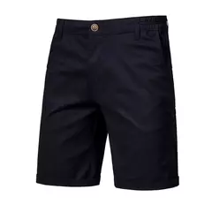 Imagem do Calça curta de cintura elástica masculina, 100% algodão, monocromática, casual, de negócios, social, alta qualidade, nova, verão 2022