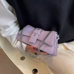Bolsa de ombro monocromática com corrente para mulheres, bolsa pequena de couro - loja online