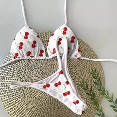 Conjunto brasileiro de biquíni tanga para mulheres, moda praia, tanga sexy, maiô, 2 peças, roupa de banho, estampa cereja fofa, 2023 - Wolf Magazine