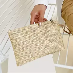 Fsafashion-bolsa de tecido palha para mulheres, bolsa casual para férias, bolsas com alça superior, bolsas de ombro retrô artesanais, moda feminina, 2024 - loja online