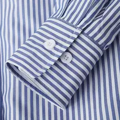 Blusa virada para baixo de manga comprida feminina, tops casuais, listras azuis, moda feminina, primavera, verão - loja online