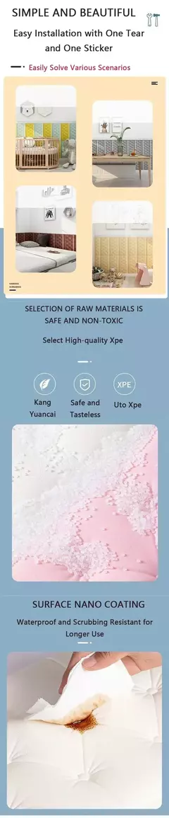Adesivos de parede 3D para quarto e sala de estar, papel de parede autoadesivo, tatami espesso, tapete de parede anticolisão, almofada de espuma macia para crianças - loja online