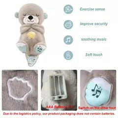 Baby Breath Bear Calmante Otter Plush Toy, Criança Calmante Música, Companheiro do sono, Som e Luz, Presentes de boneca na internet