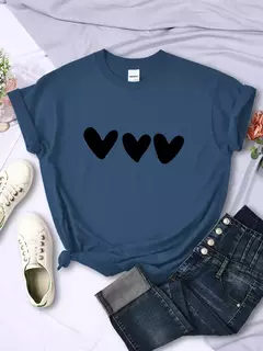 Preto Coração Impressão Camisetas Femininas, Rua Manga Curta, All-Math Soft Tee, Roupas Casuais, Respirável Mulheres Tops, Personalidade - comprar online