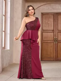 Elegante um ombro vestido sem mangas, lantejoulas, verde, até o chão, festa de casamento, coquetel, noite, vestido de baile, plus size - Wolf Magazine