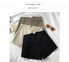 Shorts de lã emagrecedor de cintura alta feminino, versáteis, perna reta, perna larga, calça casual, novo, outono, inverno, 2023 - comprar online