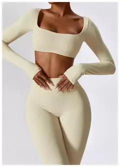Terno esportivo de manga comprida para mulheres, conjunto de ioga fitness, roupas de ginástica, roupas esportivas femininas, camisa de corrida, 2 peças - comprar online