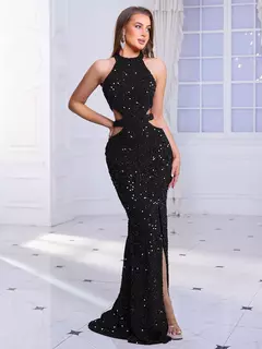 Vestido de lantejoulas feminino, oco, bodycon sem mangas, vestido de baile, sexy - Wolf Magazine