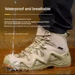 Imagem do Botas táticas de combate impermeáveis masculinas, Botas de tornozelo para caminhadas ao ar livre, Escalada botas de combate