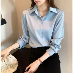 Camisa casual feminina de chiffon, manga comprida, blusa solta sólida, tops para senhora do escritório, moda feminina, S-4XL, primavera e outono - loja online