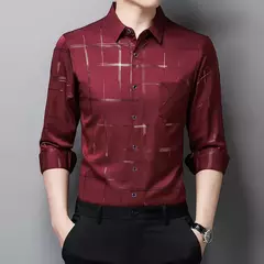 MaleArgyle-Camisas masculinas de vestido, alta qualidade, manga comprida, slim, camisa casual, gola virada para baixo, listras, single-breasted, novo - Wolf Magazine