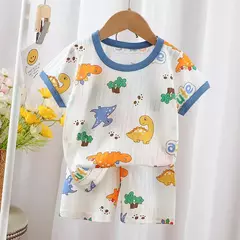Conjunto de pijamas com estampa de dinossauro para meninos e meninas, camiseta e shorts infantis, terno infantil, verão, novo, 2 peças - Wolf Magazine