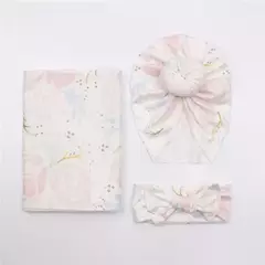 Recém-nascido Swaddle Wrap, Recebendo Cobertor para Recém-nascidos, Acessórios Bebês, Soft Floral Headband, Chapéu, Itens de cama, 3 Pcs por Conjunto - Wolf Magazine