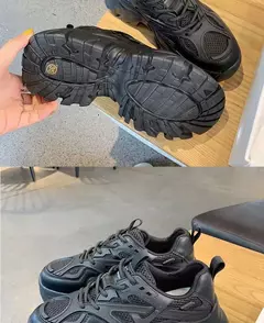 2024 novo verão preto chunky tênis casuais feminino nova moda plataforma sapatos esportivos femininos malha sapatos de plataforma de couro - Wolf Magazine