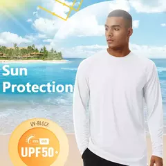 Camiseta com protetor solar UV masculina, manga comprida, gola redonda, caminhada ao ar livre, pesca, tops de secagem rápida, cor sólida, UPF50 + - loja online