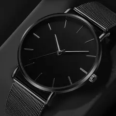 Relógio de pulso de malha de aço inoxidável feminino, feminino Fashion, Casual, Simples, Quartzo, Hora de Metal, Feminino, Preto - loja online