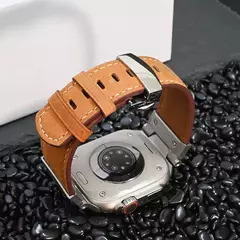 Imagem do Pulseira de couro para Apple Watch, Ultra 2, 49mm, Pulseira Masculina, Bracelete para iWatch Series 9, 7, 8, 6, 5, 4, Se, 3, 45mm, 44 milímetros, 42 milímetros