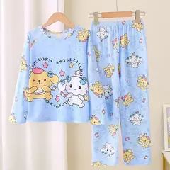 Pijamas de seda de leite de manga longa das crianças design dos desenhos animados roupas para casa adequado primavera verão estilo fino roupas de ar condicionado - Wolf Magazine