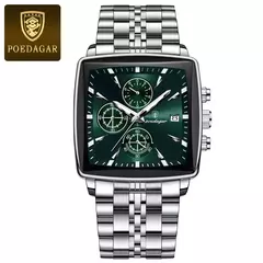 Relógio de pulso esportivo quadrado luxo masculino Poedagar, cronógrafo luminoso impermeável, relógios masculinos de quartzo, relógios de aço inoxidável - comprar online
