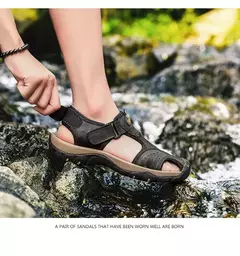 Imagem do Sapatos de couro genuíno masculino, sandálias macias, chinelos confortáveis, modelos, sandálias, originais