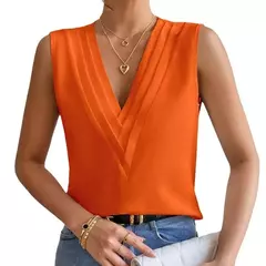 Moda feminina verão novo multi-nível com decote em v cor sólida regata camisa elegante feminino branco sem mangas blusa casual - comprar online