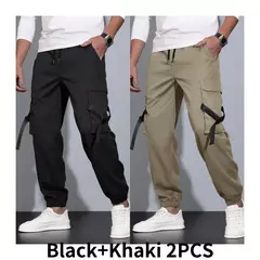 Calça masculina casual de pesca ao ar livre, à prova de vento, respirável, multi pacote, solta, confortável, elegante, versátil para todas as estações