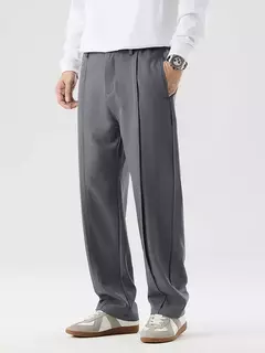 Calça casual plissada masculina, calça de terno plissada, cintura em faixas, estiramento, perna larga plissada, calça reta solta, nova, outono, 2023 na internet