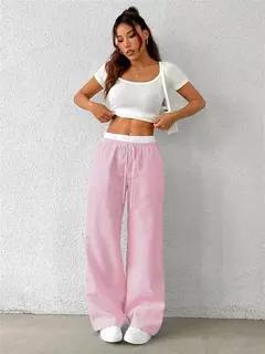 Calças femininas listradas de perna larga, calças casuais de comprimento total, roupas Y2K, streetwear outono e inverno, tecido, outono, 2024