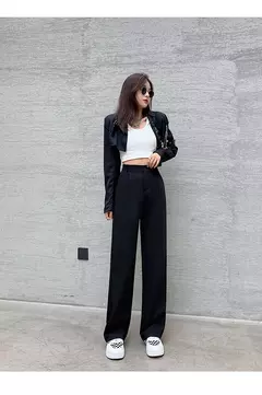 Calça feminina de cintura alta até o chão, branca, solta, perna larga, feminina de escritório, reta, roupas longas, senhoras, outono, inverno - Wolf Magazine
