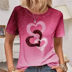Camiseta estampada com coração feminino, blusa em tamanho grande, moda feminina de verão, camiseta redonda, camisa feminina de manga curta, novo, 2024 - comprar online