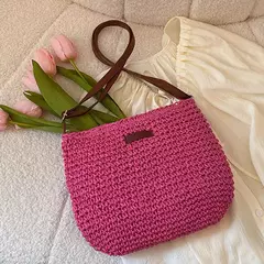 Bolsas boêmias de praia de palha para mulheres, alta capacidade, bolsa de ombro artesanal, bolsas de tecido casual, bolsa - loja online