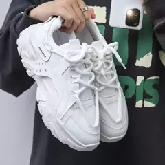 Tênis de malha respirável masculino, tênis da moda, versátil, base grossa, branco, casual, idoso, novo, verão - loja online