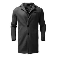 Sobretudo de lã de comprimento médio masculino, monocromático, gola alta, jaqueta solta, botão Fit, casaco de negócios, jaquetas masculinas, moda, inverno - loja online