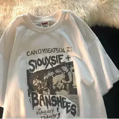 Imagem do Homens e mulheres com impressão de letras superdimensionada camiseta de manga curta, streetwear hip hop, roupas vintage, camiseta solta