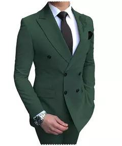 2024 novo terno masculino bege 2 peças duplo breasted notch lapela plana fino ajuste casual smoking para casamento (blazer + calças)