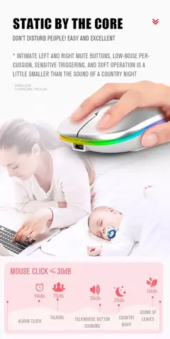 Mouse sem fio Bluetooth para Tablet e telefone, Ratos de retroiluminação RGB recarregáveis para iPad, PC, Laptop, 2.4GHz USB na internet
