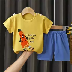 Imagem do Conjunto de 2 peças e shorts para crianças, pijama de algodão com desenhos animados, zebra, impressão de dinossauro, roupas novas de noite para 1 a 6 anos