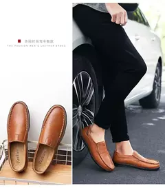 Imagem do Couro de vaca natural masculino mocassins de couro genuíno italiano, sapatos de vestido masculino, calçado formal, casual, marca, venda