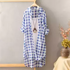 Camisa solta de comprimento médio feminina, tops de manga comprida, blusa casual, casaco feminino, moda verão na internet