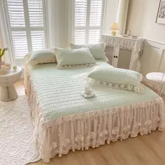 Colcha de verão chique látex na cama, saia de renda, tampa de cama dupla, colchão de dormir, lavável, macio com 2 fronhas - Wolf Magazine