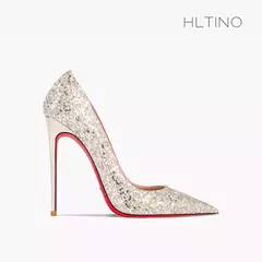Saltos glitter para mulheres, Salto alto do dedo apontado, Bombas de fundo vermelho, Sapatos de casamento nupcial sexy, Sapatos de noite, Tendência, 2024 - comprar online