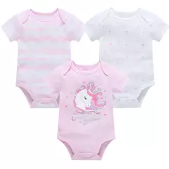 Algodão das meninas do bebê Bodysuit de manga curta, recém-nascido Vestuário, Criança, 0-12 meses, 3 6 Pcs por lote